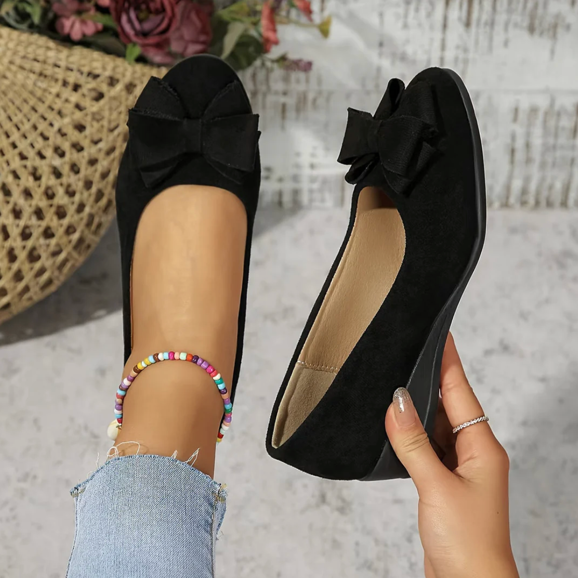 Damen Ballerinas mit Schleife – bequeme elegante Slip-on Schuhe