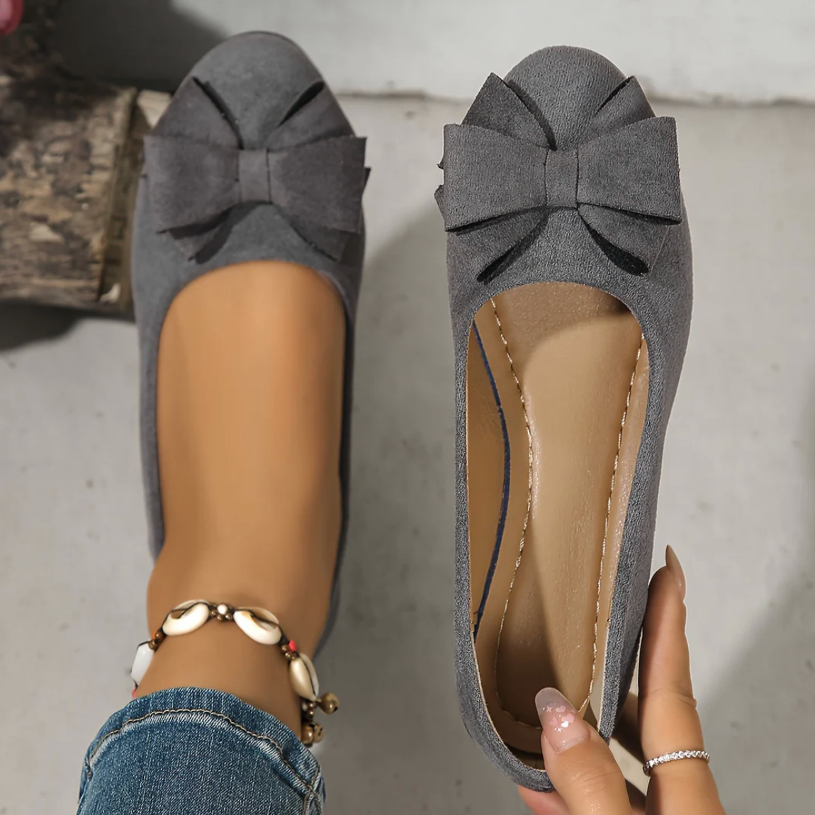 Damen Ballerinas mit Schleife – bequeme elegante Slip-on Schuhe
