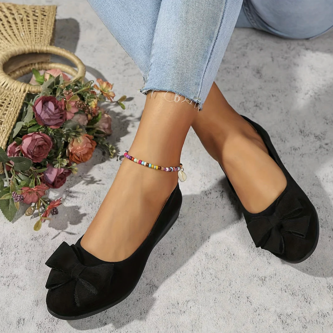 Damen Ballerinas mit Schleife – bequeme elegante Slip-on Schuhe