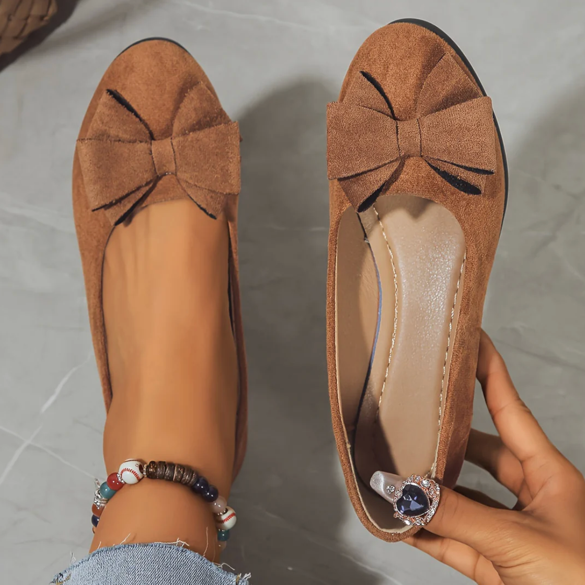 Damen Ballerinas mit Schleife – bequeme elegante Slip-on Schuhe