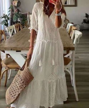Damen Boho Maxikleid mit Blumenmuster und V-Ausschnitt