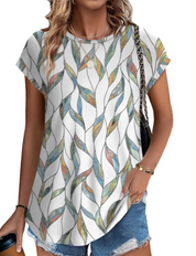 Damen Top mit Muster und kurzen Ärmeln – leichtes Casual-Top mit Rundhalsausschnitt