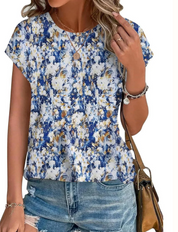 Damen Top mit Muster und kurzen Ärmeln – leichtes Casual-Top mit Rundhalsausschnitt