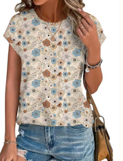 Damen Top mit Muster und kurzen Ärmeln – leichtes Casual-Top mit Rundhalsausschnitt