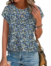 Damen Top mit Muster und kurzen Ärmeln – leichtes Casual-Top mit Rundhalsausschnitt
