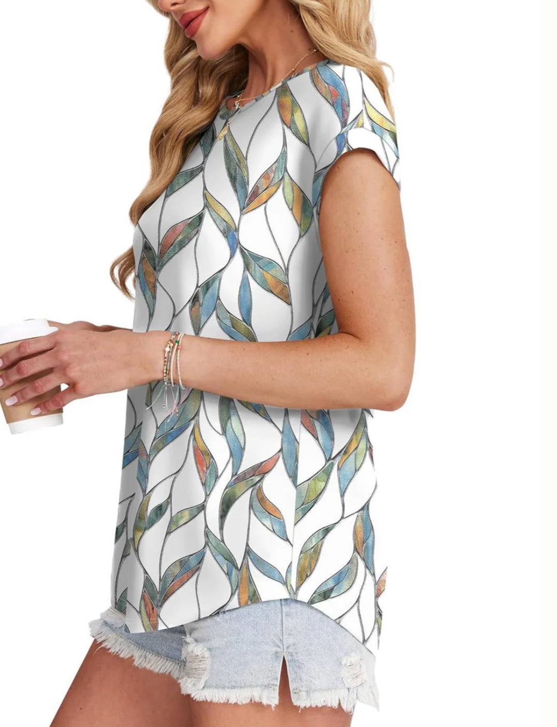 Damen Top mit Muster und kurzen Ärmeln – leichtes Casual-Top mit Rundhalsausschnitt