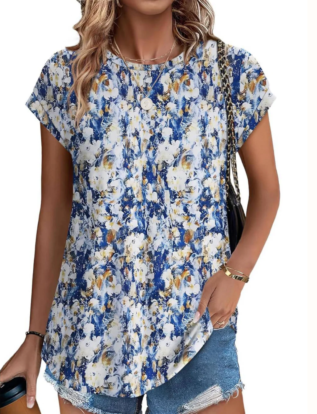 Damen Top mit Muster und kurzen Ärmeln – leichtes Casual-Top mit Rundhalsausschnitt