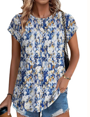 Damen Top mit Muster und kurzen Ärmeln – leichtes Casual-Top mit Rundhalsausschnitt