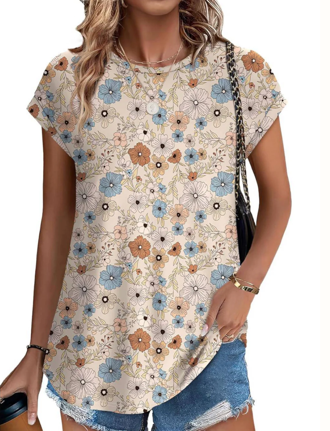 Damen Top mit Muster und kurzen Ärmeln – leichtes Casual-Top mit Rundhalsausschnitt