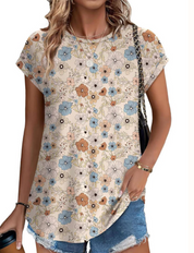 Damen Top mit Muster und kurzen Ärmeln – leichtes Casual-Top mit Rundhalsausschnitt