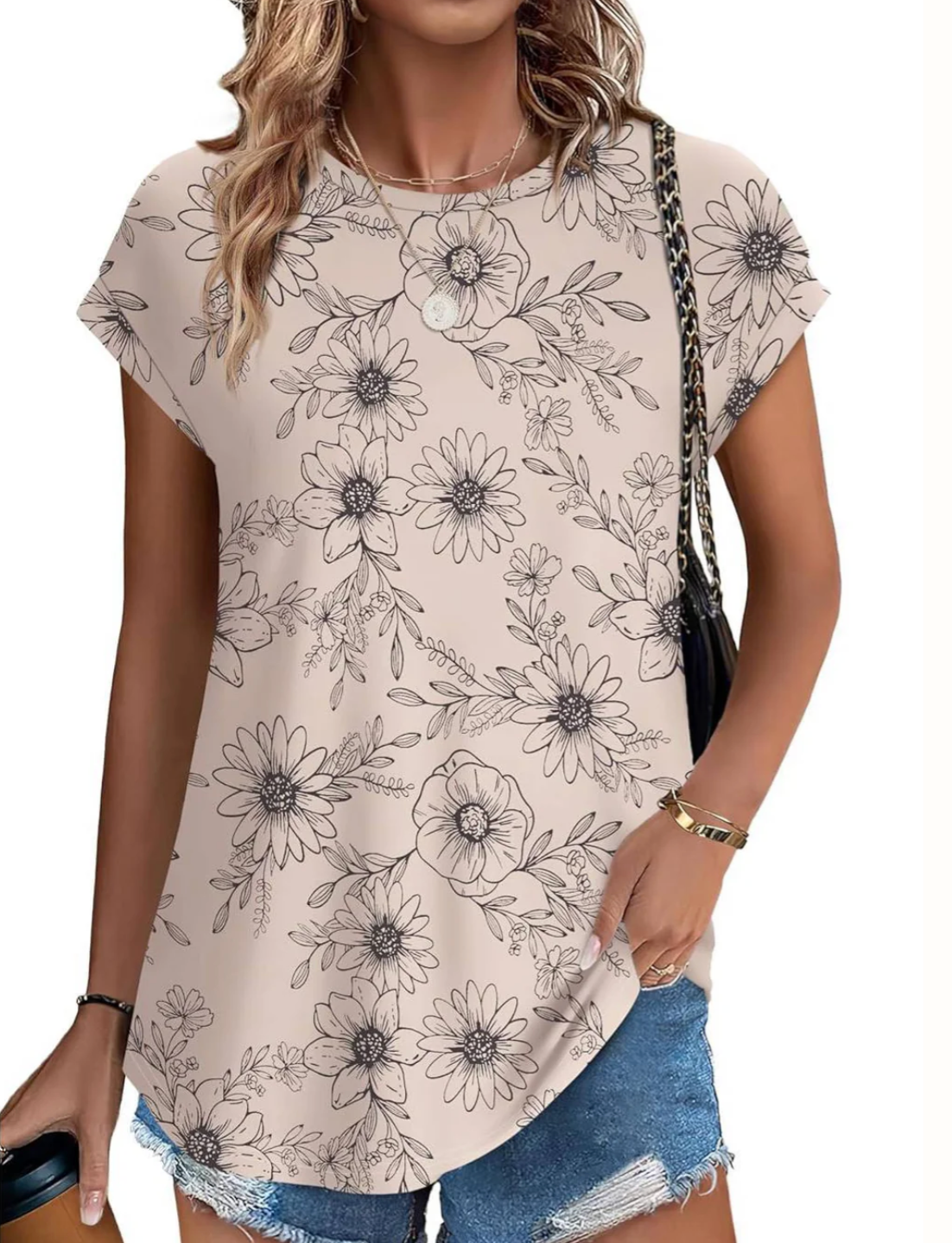 Damen Top mit Muster und kurzen Ärmeln – leichtes Casual-Top mit Rundhalsausschnitt