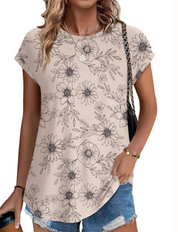 Damen Top mit Muster und kurzen Ärmeln – leichtes Casual-Top mit Rundhalsausschnitt