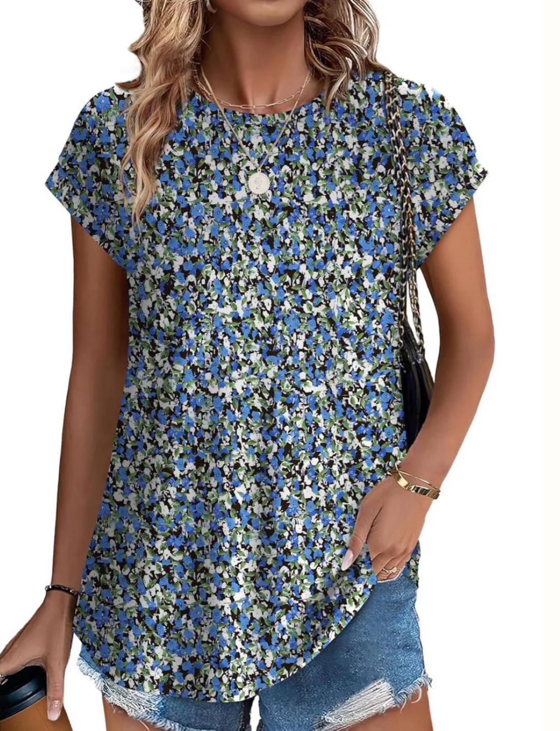 Damen Top mit Muster und kurzen Ärmeln – leichtes Casual-Top mit Rundhalsausschnitt