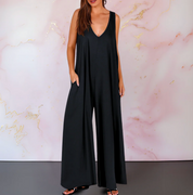 Damen Oversize Jumpsuit mit weiten Hosenbeinen – ärmelloser Jumpsuit mit Taschen