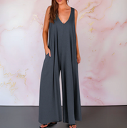 Damen Oversize Jumpsuit mit weiten Hosenbeinen – ärmelloser Jumpsuit mit Taschen