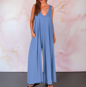 Damen Oversize Jumpsuit mit weiten Hosenbeinen – ärmelloser Jumpsuit mit Taschen