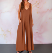 Damen Oversize Jumpsuit mit weiten Hosenbeinen – ärmelloser Jumpsuit mit Taschen