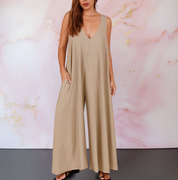 Damen Oversize Jumpsuit mit weiten Hosenbeinen – ärmelloser Jumpsuit mit Taschen