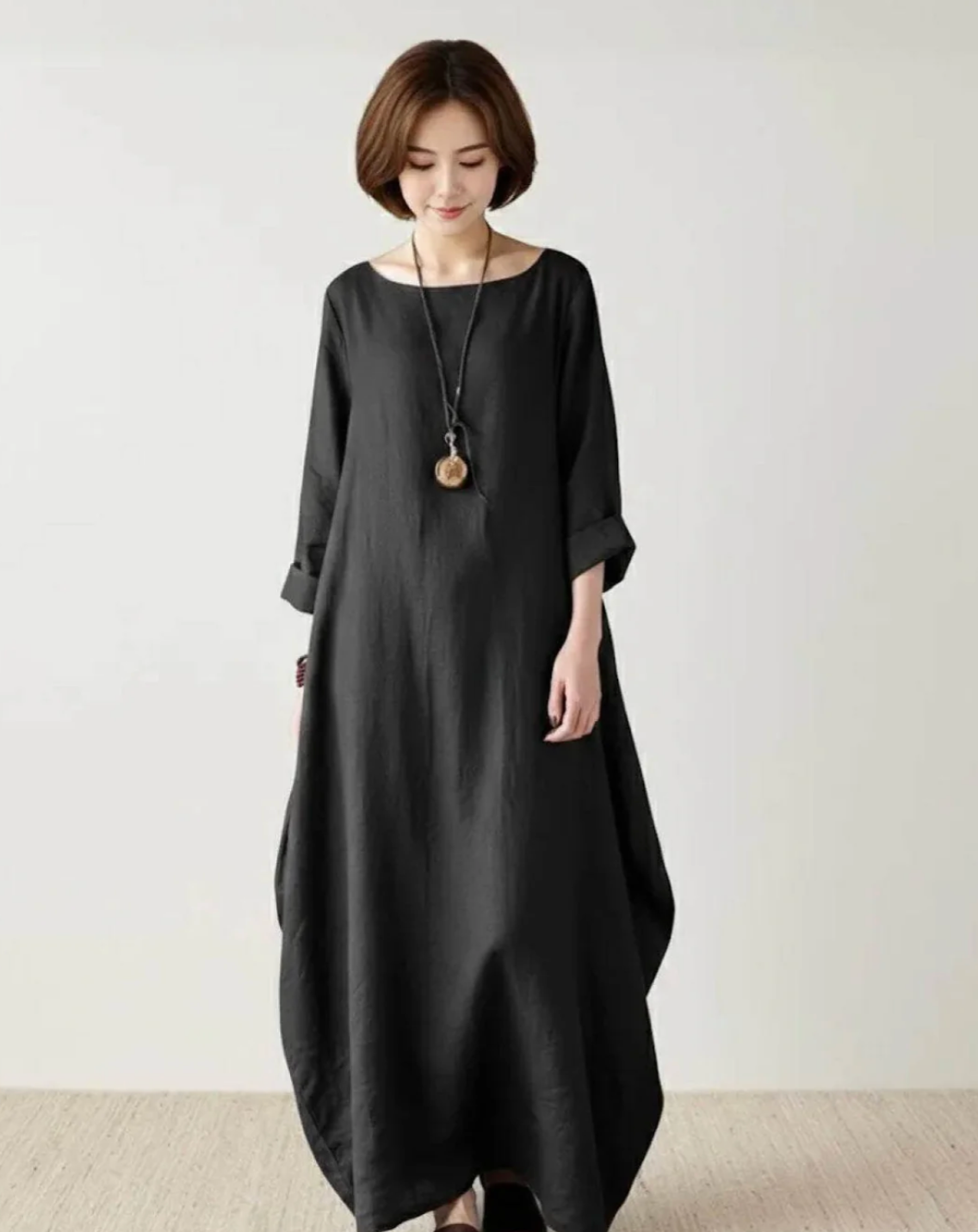 Damen Oversize Maxikleid mit 3/4-Ärmeln und Taschen