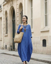 Damen Oversize Maxikleid mit 3/4-Ärmeln und Taschen