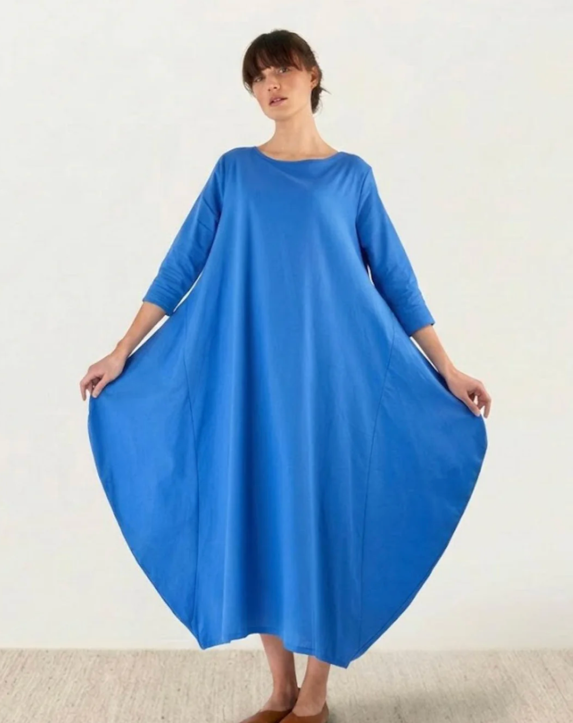 Damen Oversize Maxikleid mit 3/4-Ärmeln und Taschen