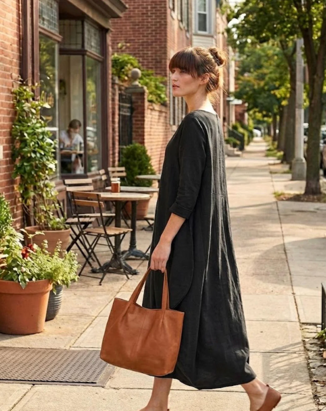 Damen Oversize Maxikleid mit 3/4-Ärmeln und Taschen