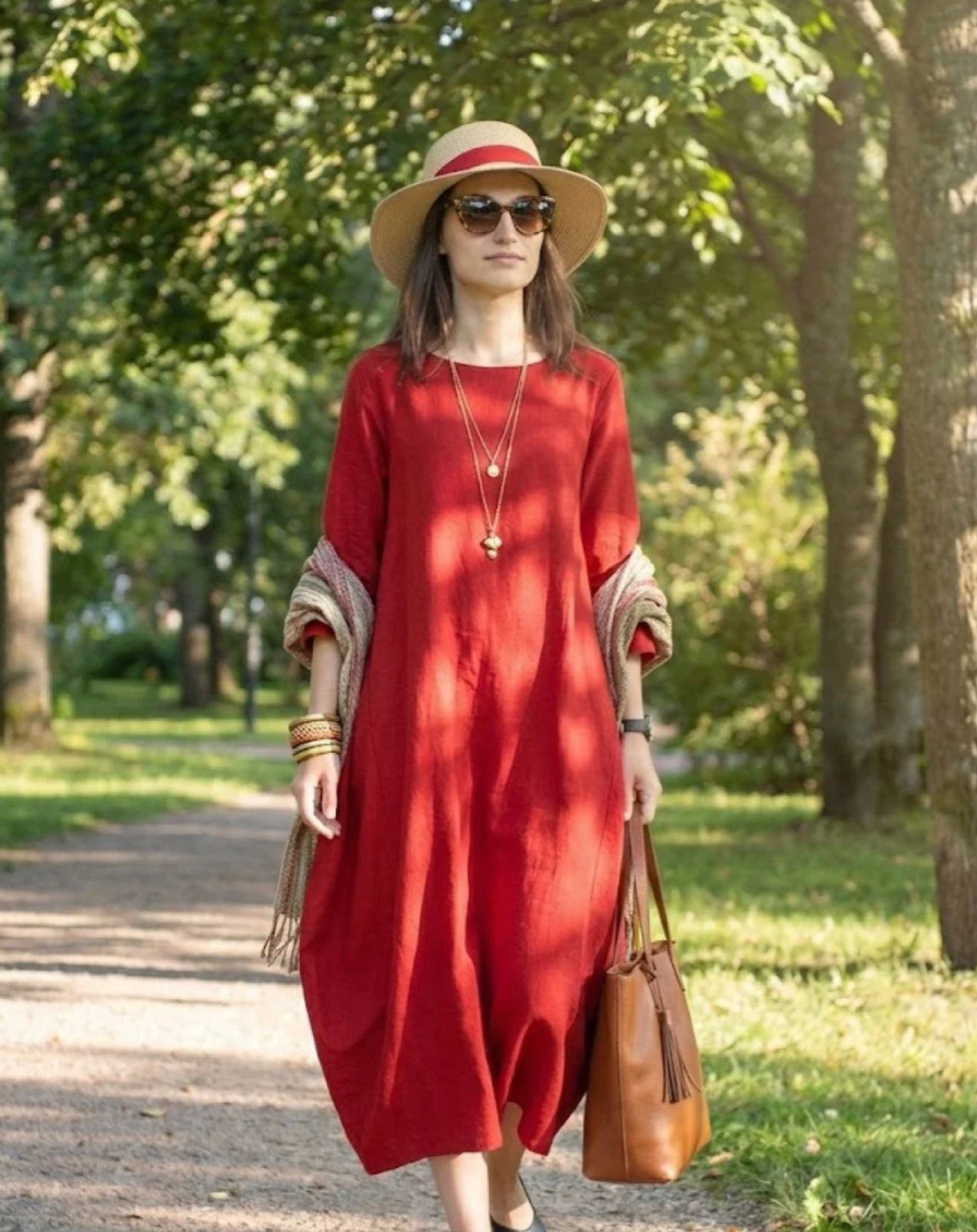 Damen Oversize Maxikleid mit 3/4-Ärmeln und Taschen