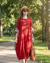Damen Oversize Maxikleid mit 3/4-Ärmeln und Taschen