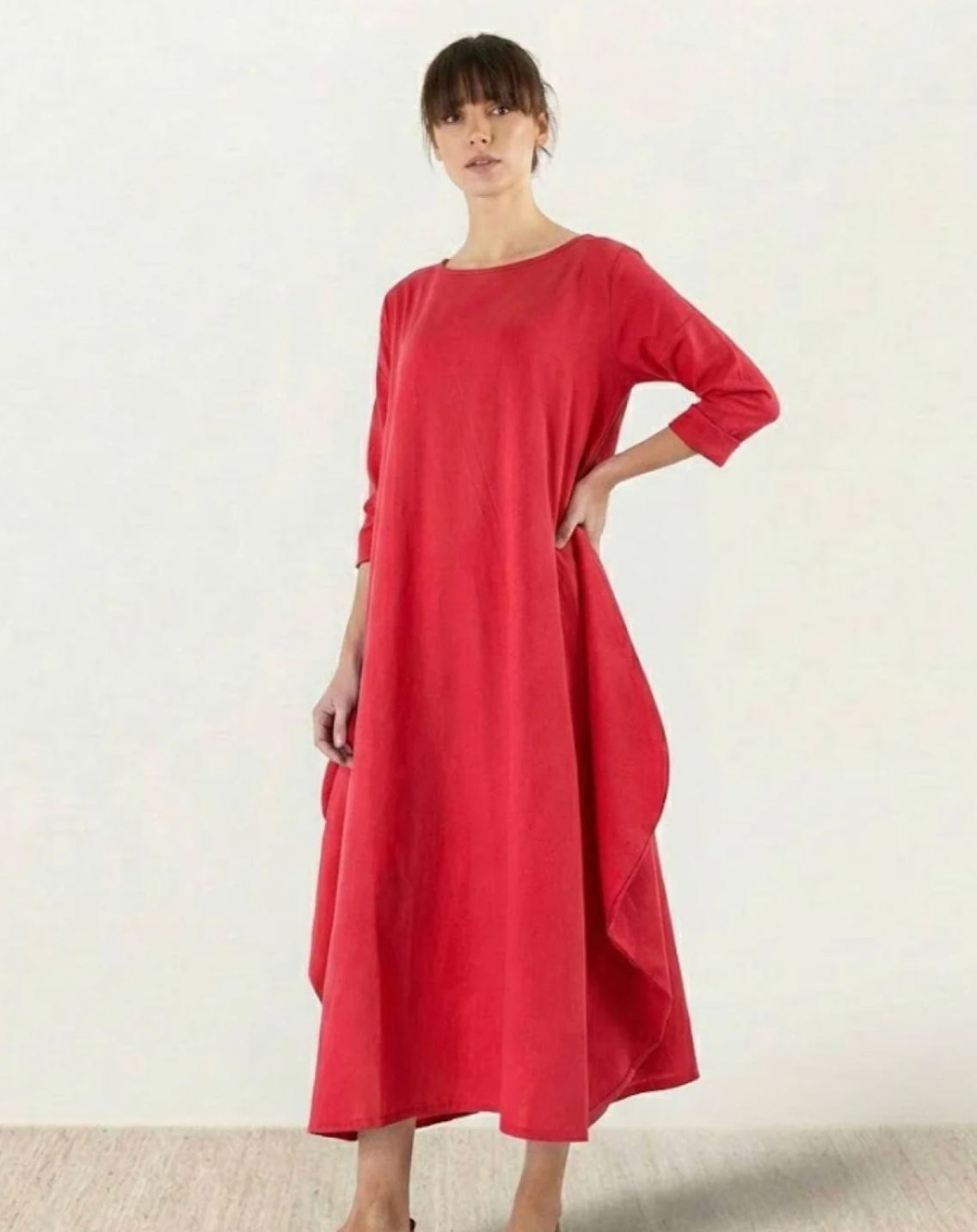 Damen Oversize Maxikleid mit 3/4-Ärmeln und Taschen