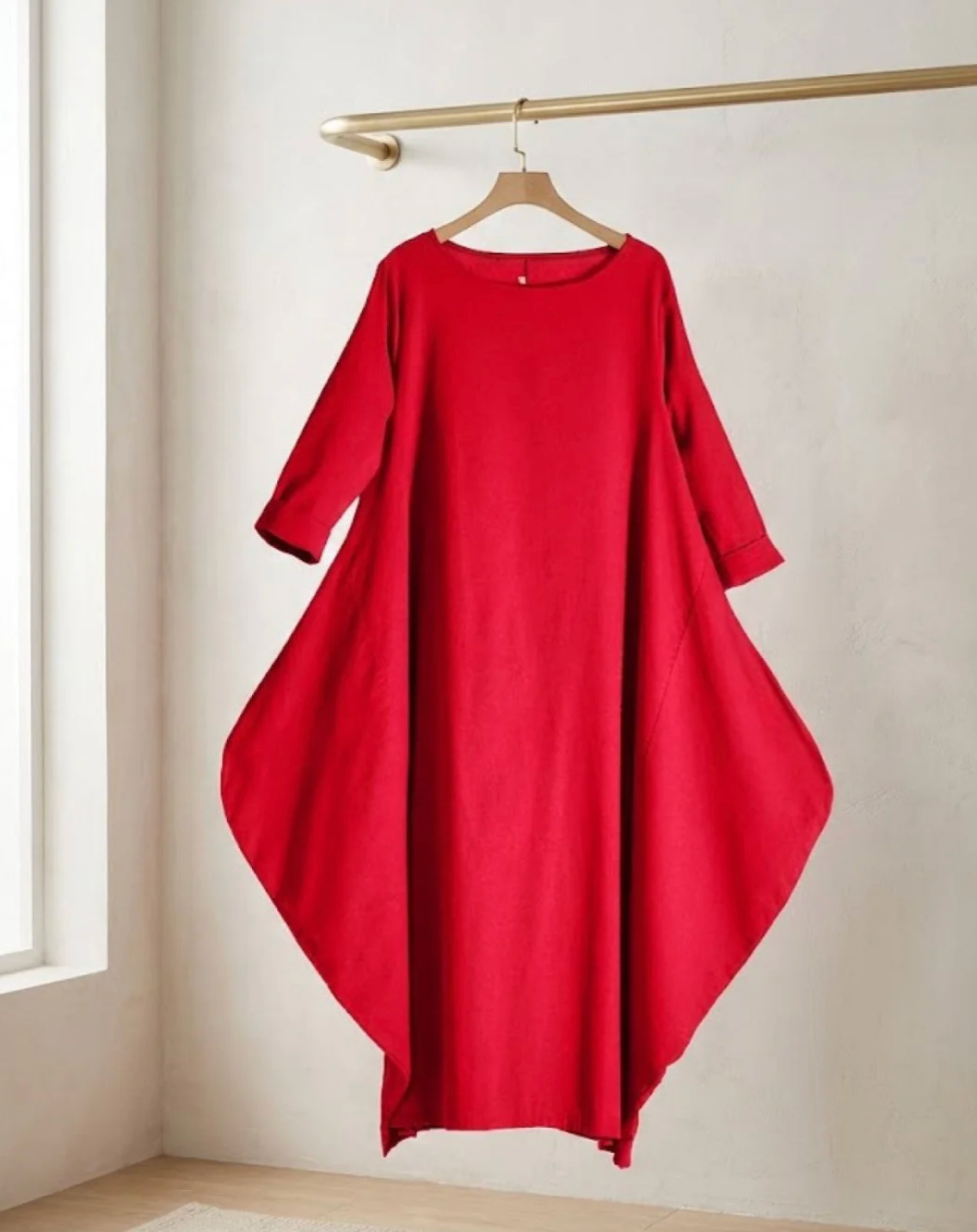 Damen Oversize Maxikleid mit 3/4-Ärmeln und Taschen