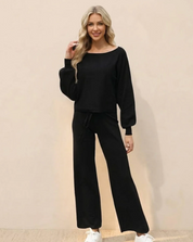 Damen Jogginganzug 2-teilig – Oversize Sweatshirt und Wide-Leg-Hose mit hohem Bund