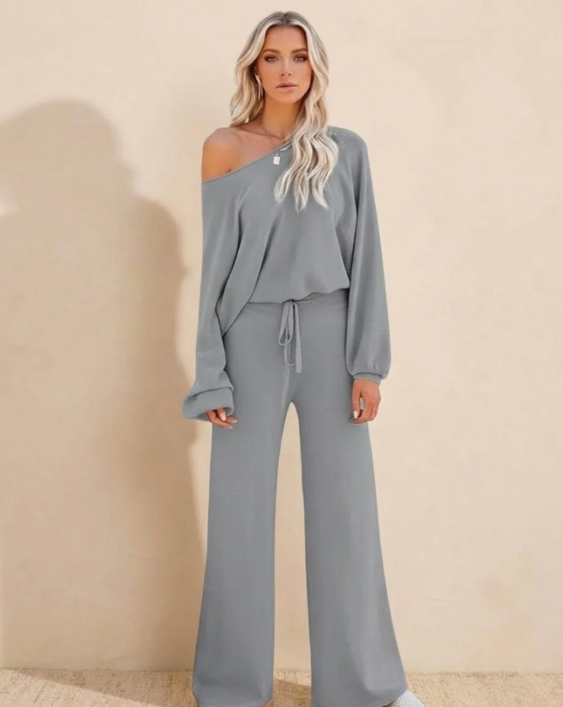 Damen Jogginganzug 2-teilig – Oversize Sweatshirt und Wide-Leg-Hose mit hohem Bund