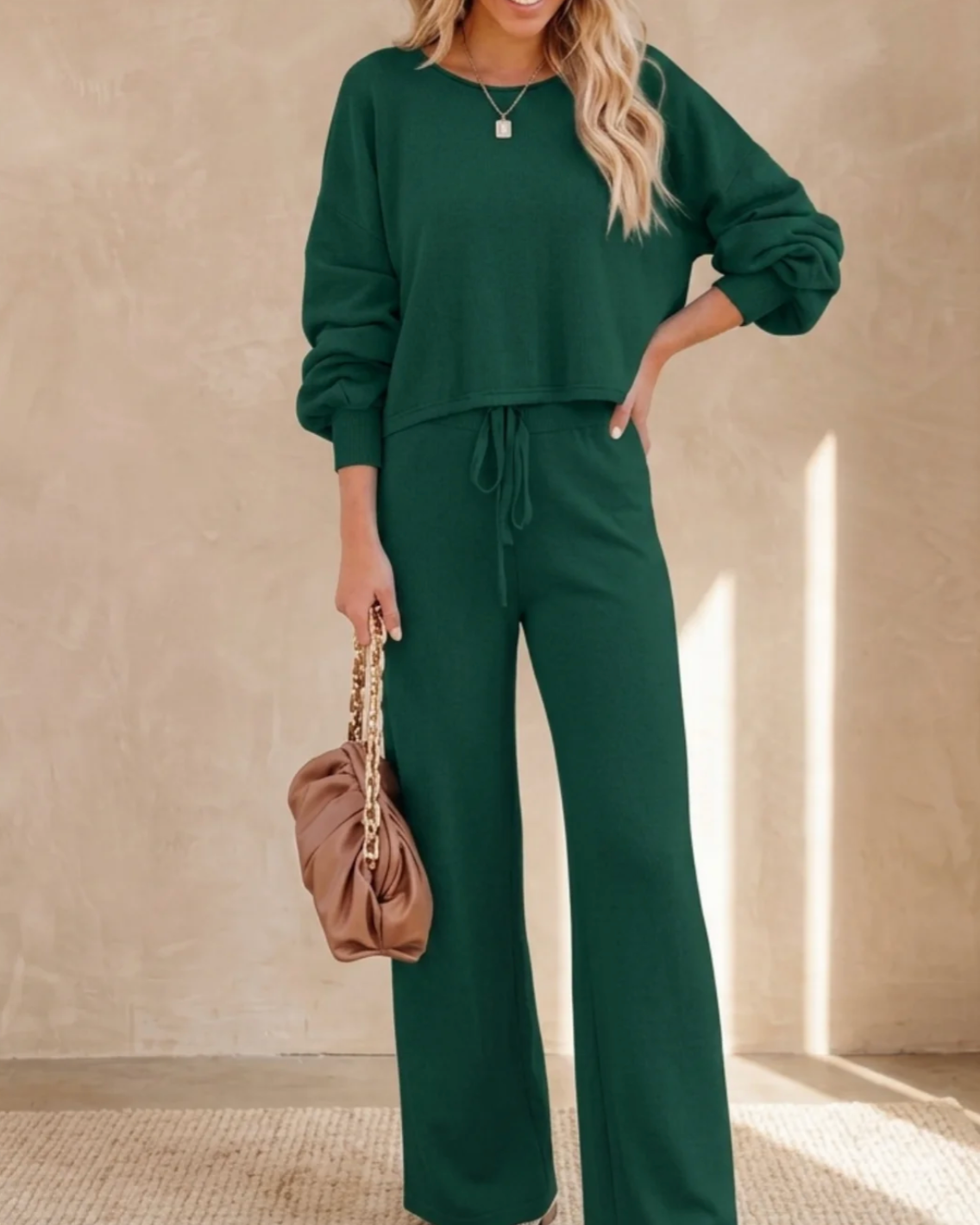 Damen Jogginganzug 2-teilig – Oversize Sweatshirt und Wide-Leg-Hose mit hohem Bund