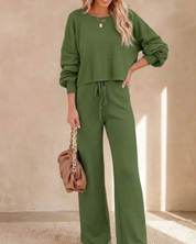 Damen Jogginganzug 2-teilig – Oversize Sweatshirt und Wide-Leg-Hose mit hohem Bund