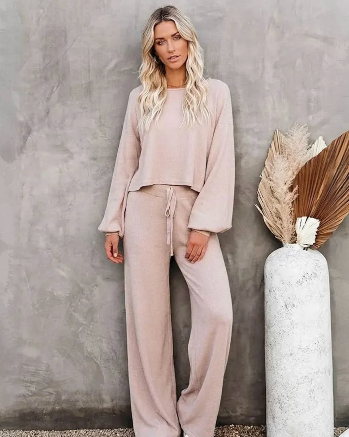 Damen Jogginganzug 2-teilig – Oversize Sweatshirt und Wide-Leg-Hose mit hohem Bund