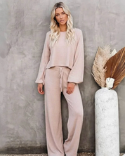 Damen Jogginganzug 2-teilig – Oversize Sweatshirt und Wide-Leg-Hose mit hohem Bund