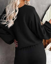 Damen Jogginganzug 2-teilig – Oversize Sweatshirt und Wide-Leg-Hose mit hohem Bund