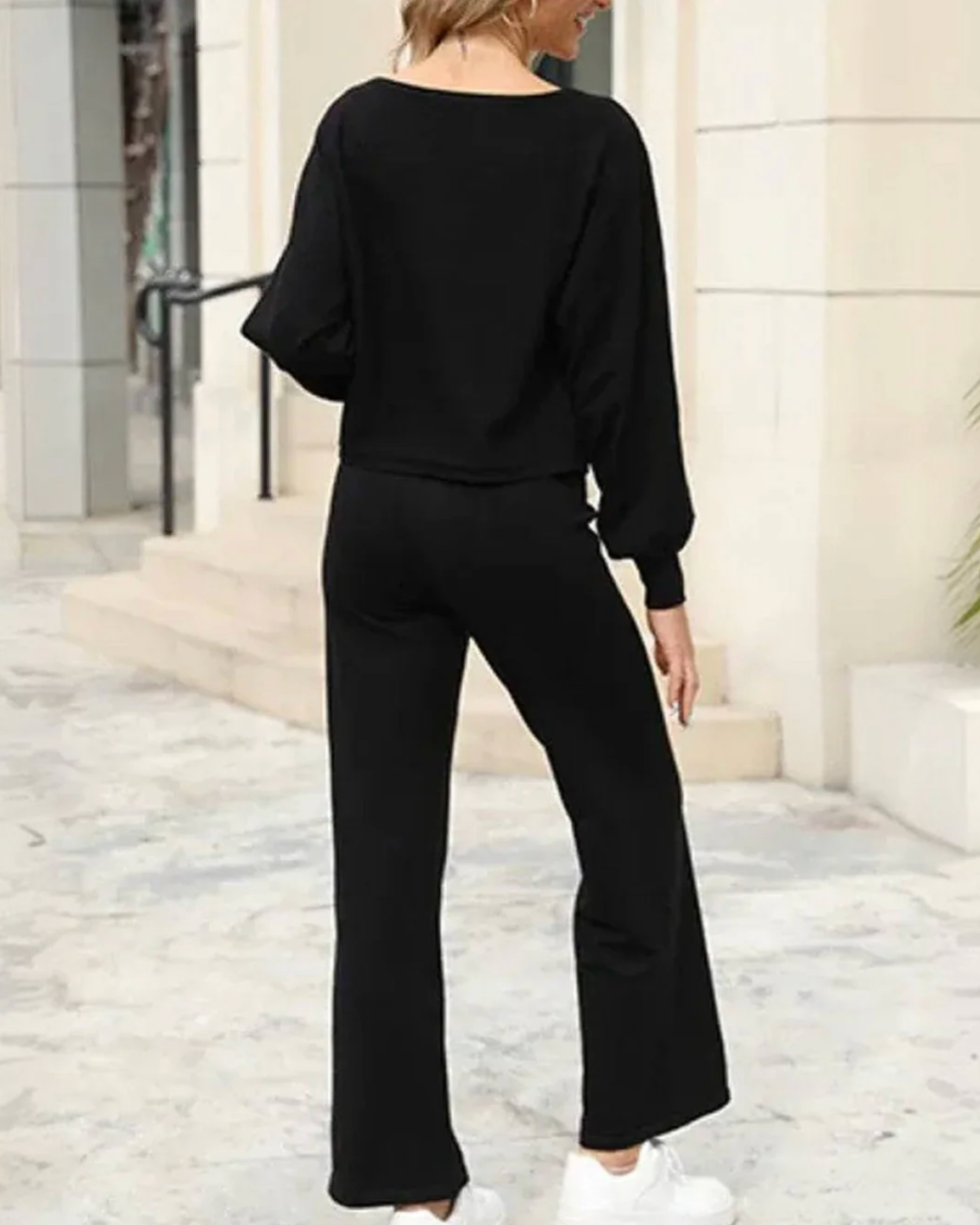 Damen Jogginganzug 2-teilig – Oversize Sweatshirt und Wide-Leg-Hose mit hohem Bund
