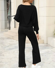 Damen Jogginganzug 2-teilig – Oversize Sweatshirt und Wide-Leg-Hose mit hohem Bund