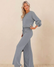 Damen Jogginganzug 2-teilig – Oversize Sweatshirt und Wide-Leg-Hose mit hohem Bund