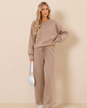 Damen Jogginganzug 2-teilig – Oversize Sweatshirt und Wide-Leg-Hose mit hohem Bund