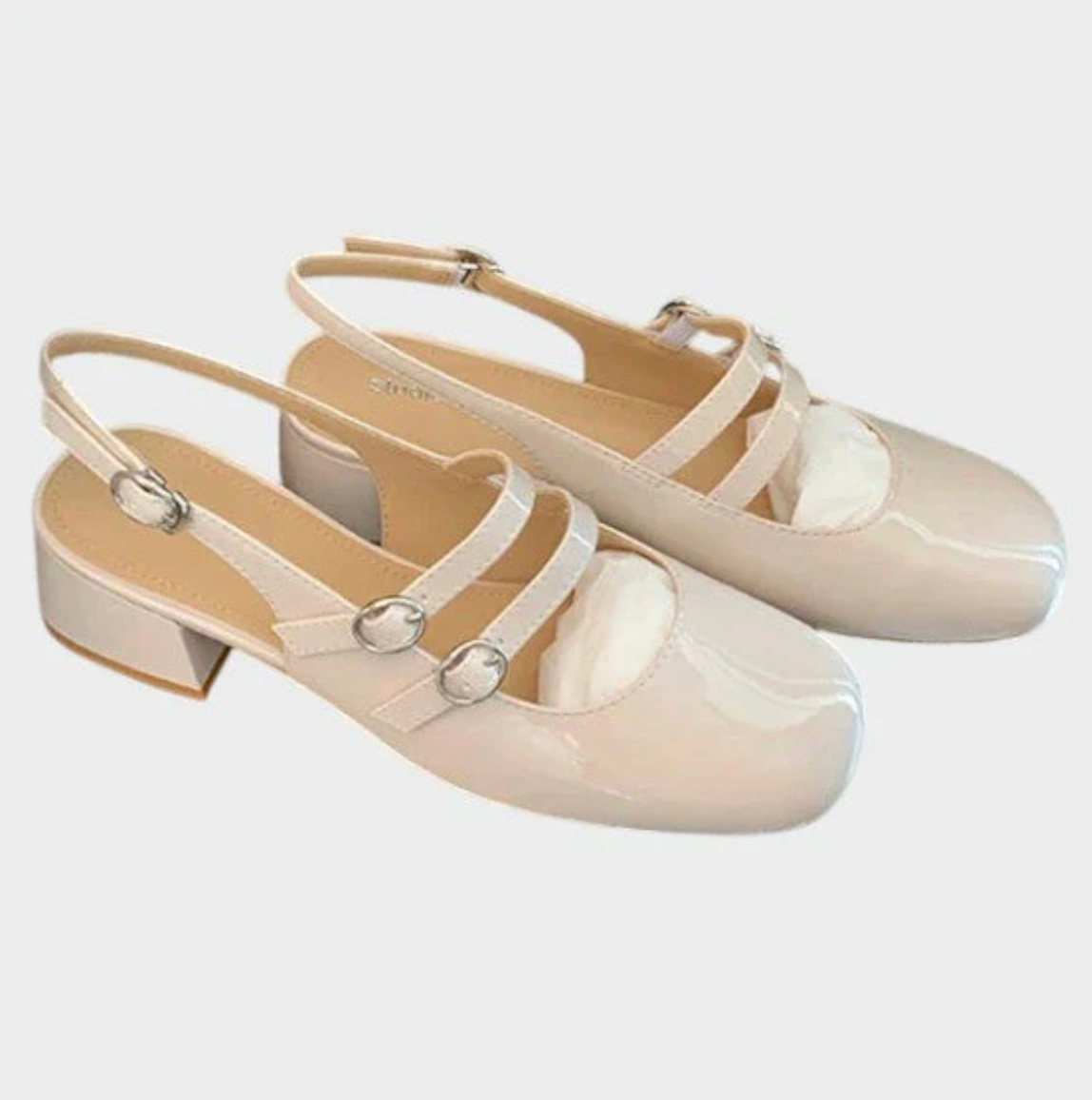 Damen Lackpumps Slingback mit Blockabsatz – elegante Schuhe mit Doppelriemen und Schnallen