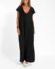 Damen Maxi-Kleid mit V-Ausschnitt und Seitenschlitzen – Oversize Sommerkleid