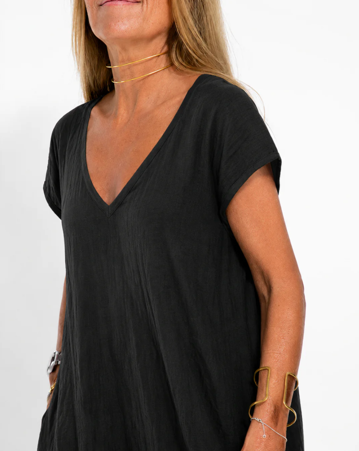 Damen Maxi-Kleid mit V-Ausschnitt und Seitenschlitzen – Oversize Sommerkleid