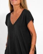 Damen Maxi-Kleid mit V-Ausschnitt und Seitenschlitzen – Oversize Sommerkleid