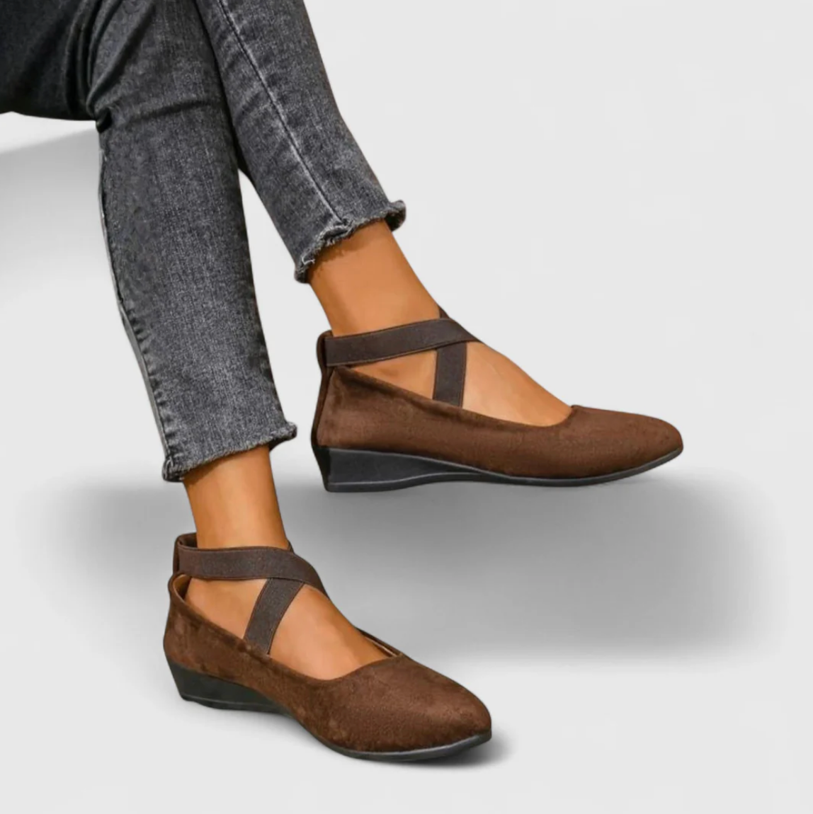Damen Ballerinas mit Keilabsatz und elastischen Riemchen