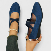Damen Ballerinas mit Keilabsatz und elastischen Riemchen