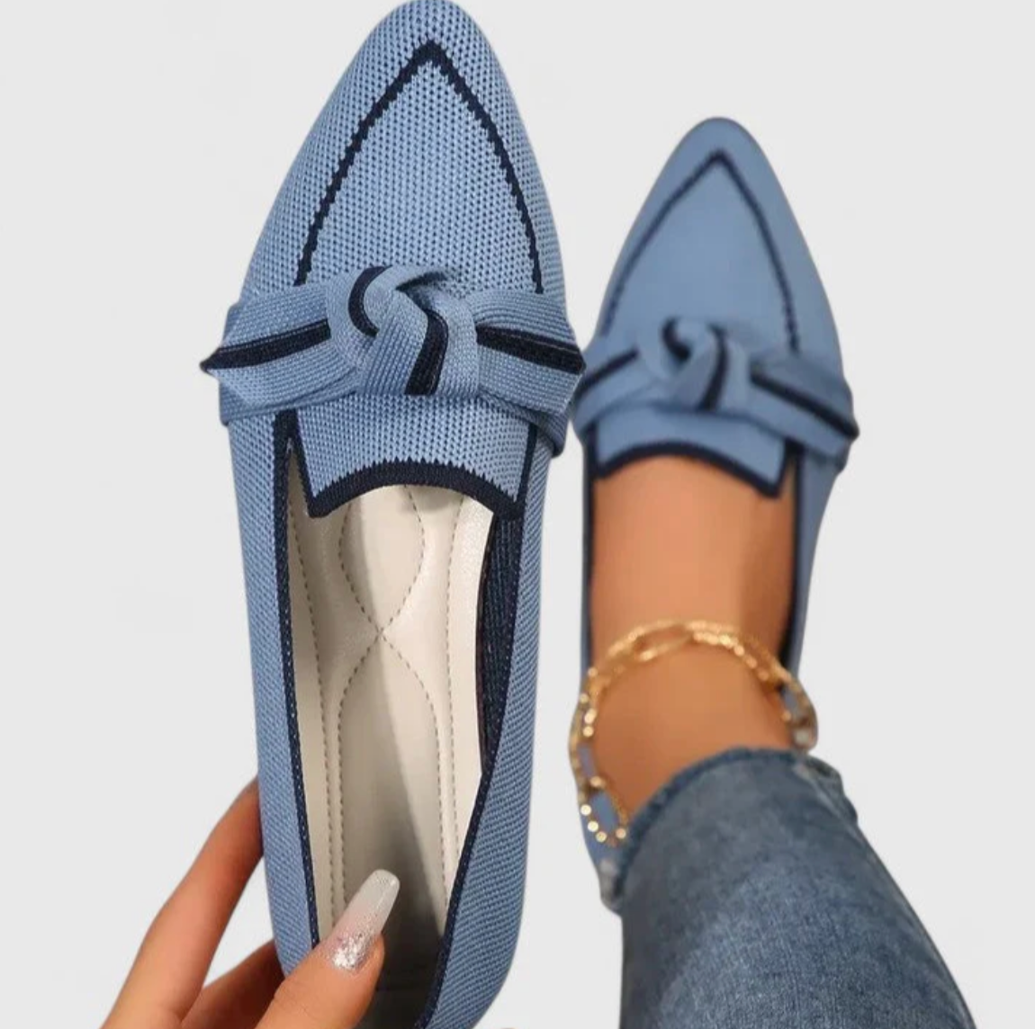 Damen Loafer mit Spitzkappe und Zierknoten – leichte Slipper