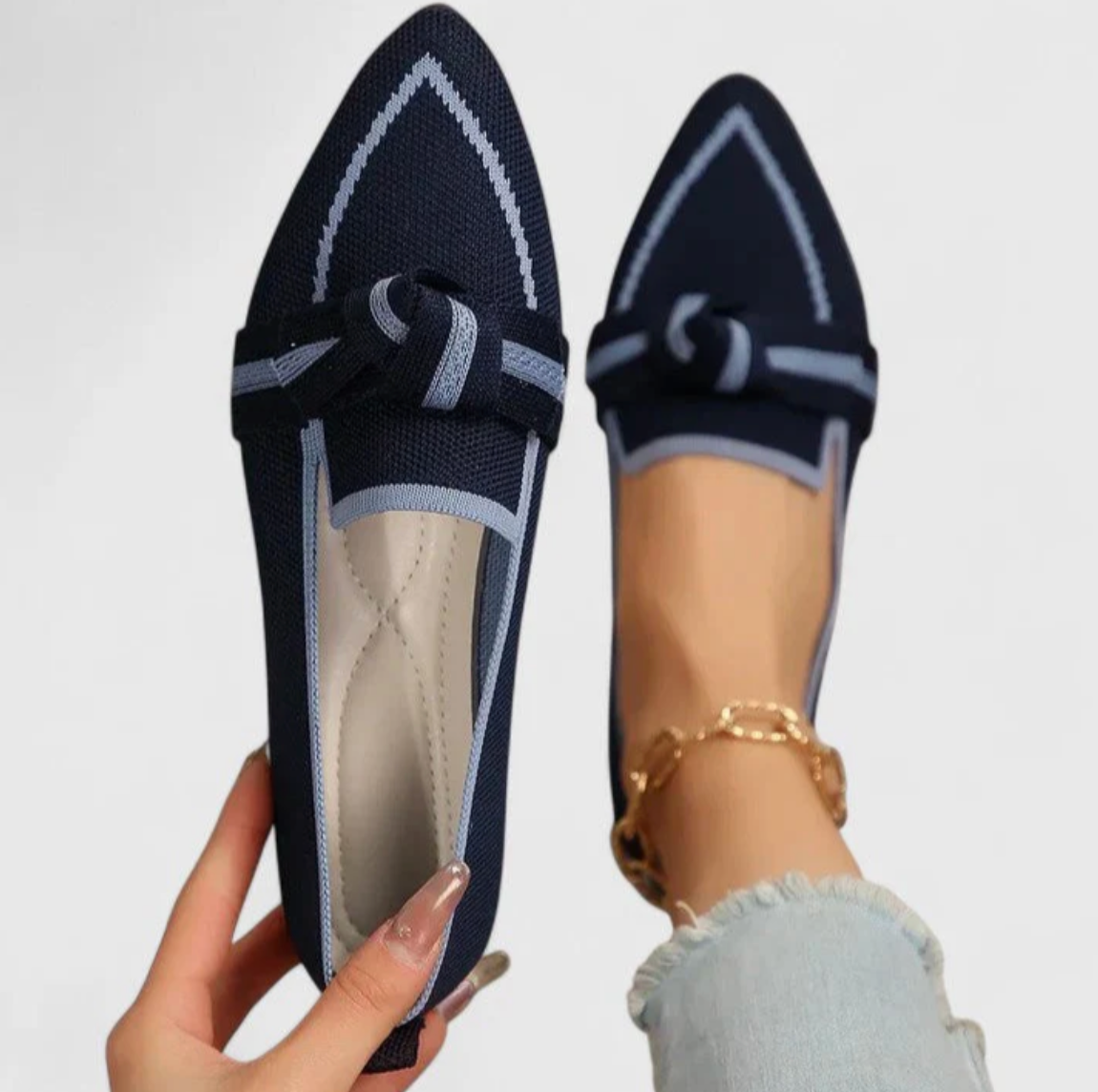 Damen Loafer mit Spitzkappe und Zierknoten – leichte Slipper