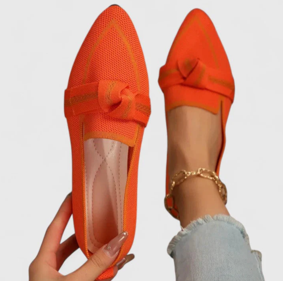 Damen Loafer mit Spitzkappe und Zierknoten – leichte Slipper